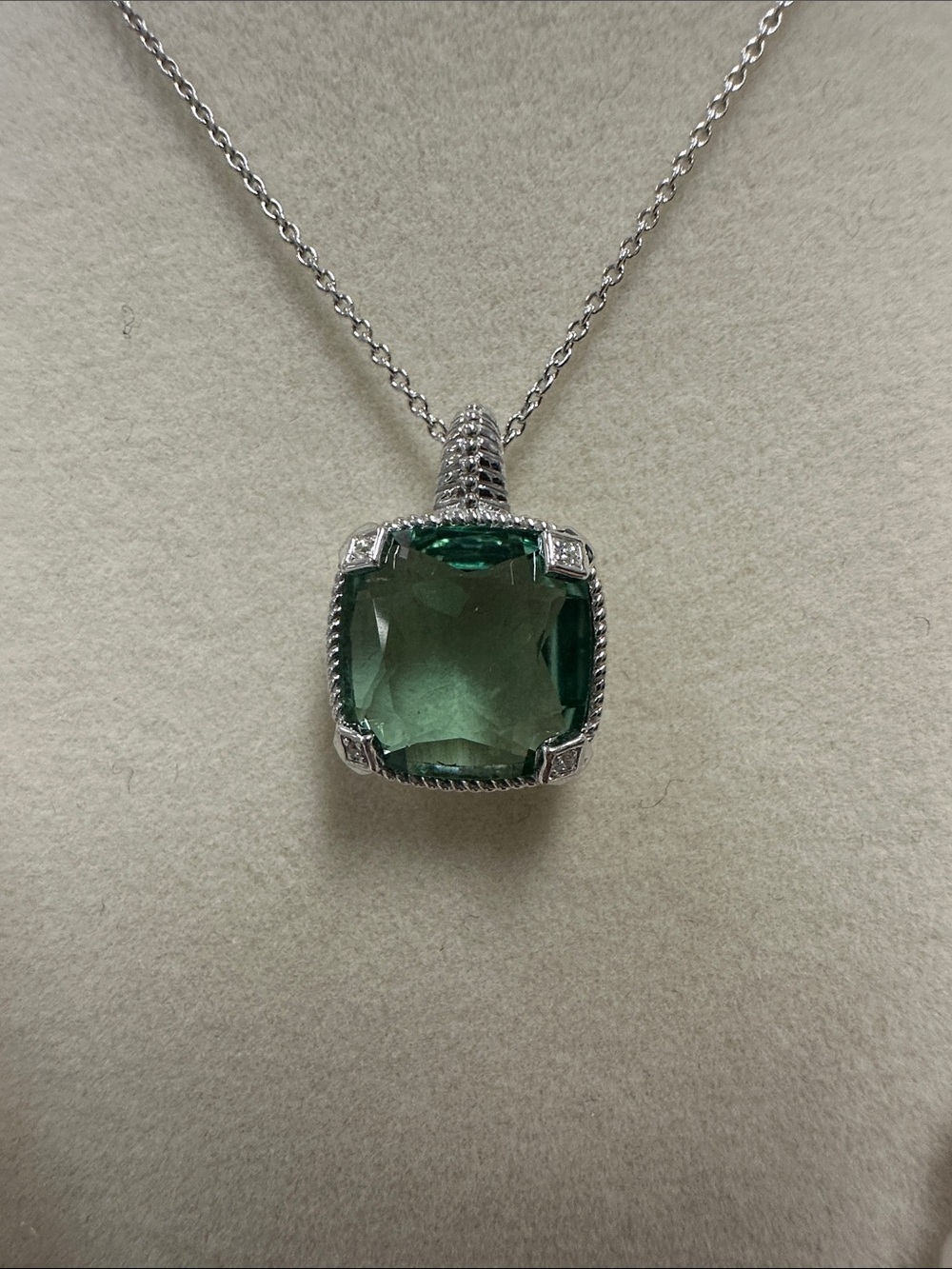 Green Gemstone Pendant Necklace - Women's Silver Chain
